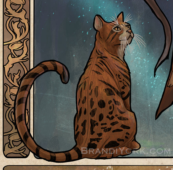 Detail shot of Frumpkin, the orange and black cat familiar.