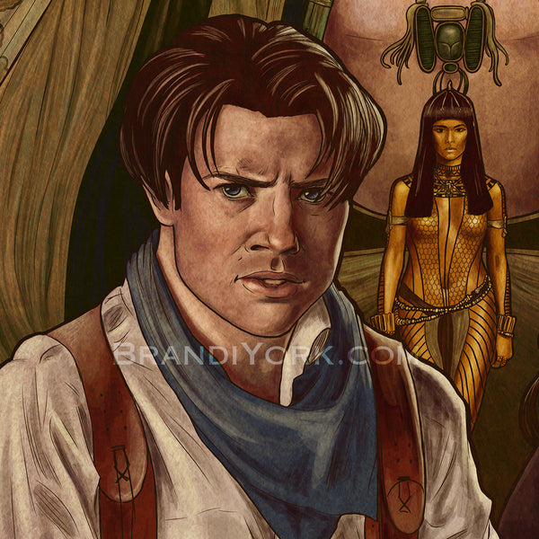 Detail shot of Rick O'Connell (Brendan Fraser) and a very small Anck-su-namun (Patricia Velásquez)