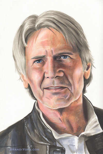 A portrait of Harrison Ford as Han Solo from Star Wars: The Force Awakens. Originally drawn in Copic marker.