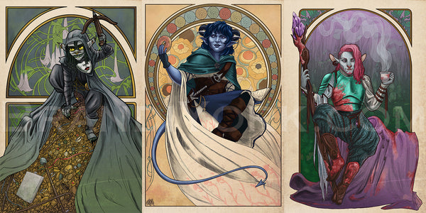 Images of Nott, Jester, and Caduceus